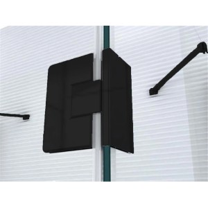 Detailaufnahme: Schwarze Scharniere der Glaszentrum Hagen Ares U-Duschkabine.